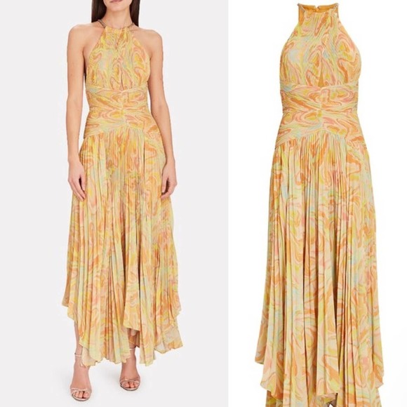 NWT AIIFOS Grace Pleated Halter Chiffon Gown With Chains, size 6 - Picture 2 of 13